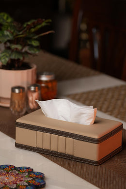 Velour Ridge Leather Tissue Box