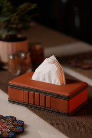 Velour Ridge Leather Tissue Box