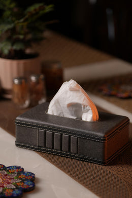 Velour Ridge Leather Tissue Box