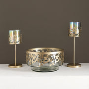 Golden Foliage Centerpiece Bowl with Candle Holder Set