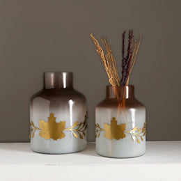 Golden Foliage Frosted Glass Vases
