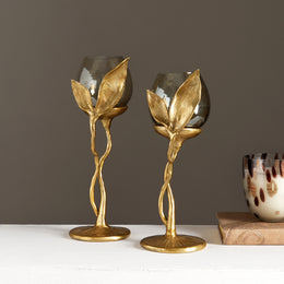 Luxe Leaf Stem Hurricane Holders