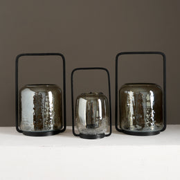 Smoked Glass Hurricane Lantern Set